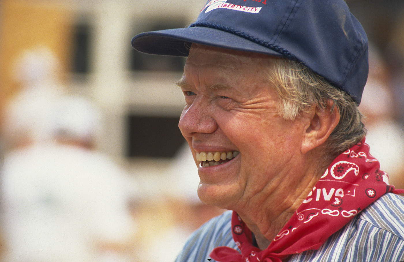 Image of President Carter at a Habitat for Humanity build site. 